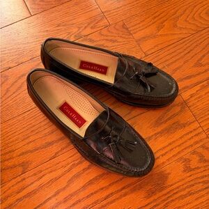 Cole Haan Black Leather Tassel Slip-On Loafers